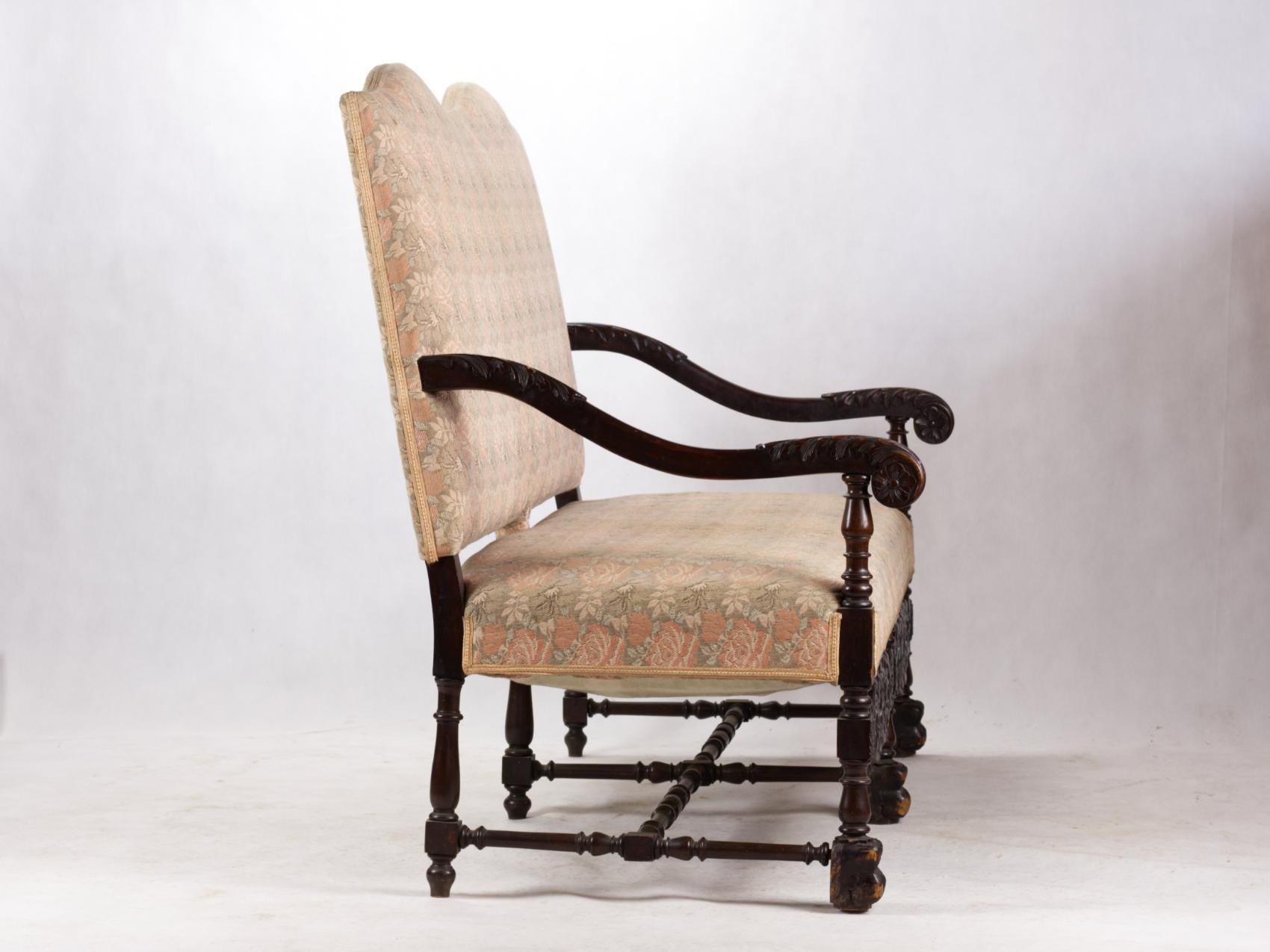 19th Century Louis XIII Style Salon Suite, Armchairs and Sofa For Sale 2