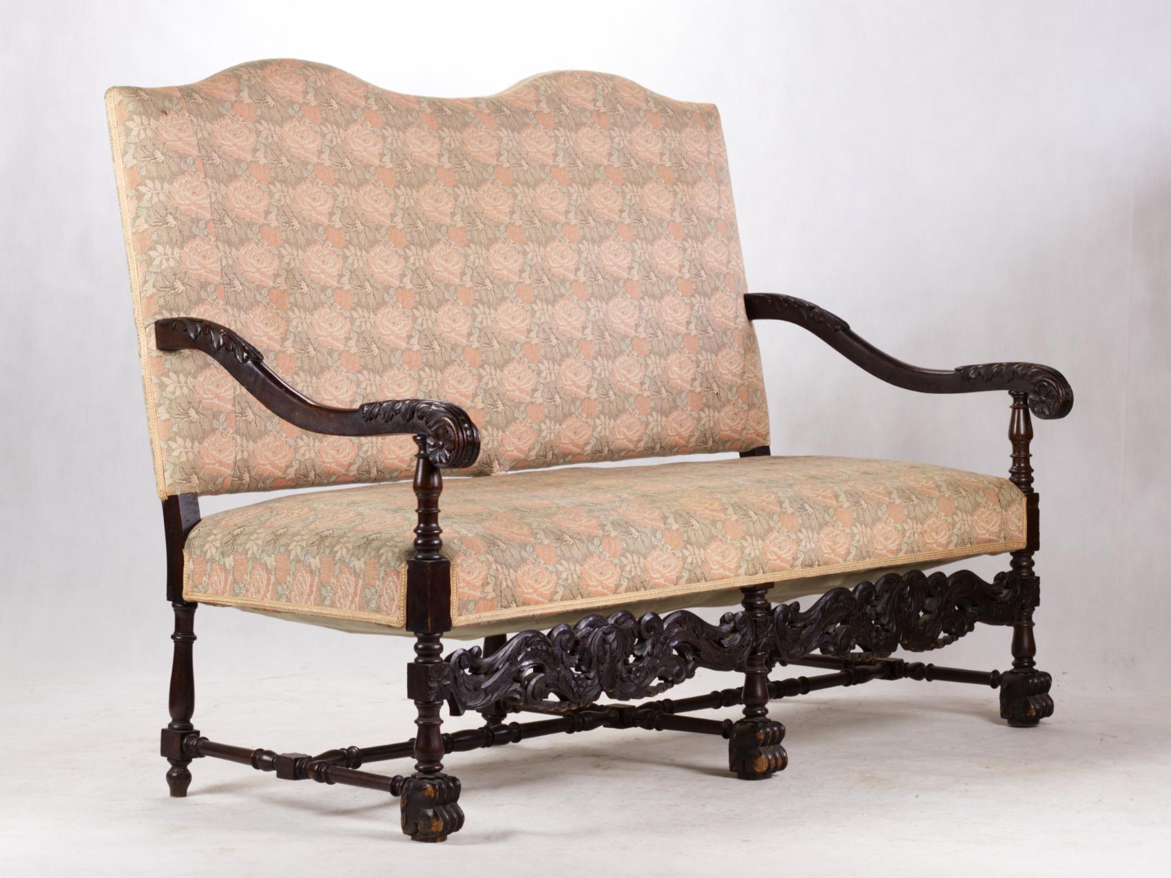 19th Century Louis XIII Style Salon Suite, Armchairs and Sofa For Sale 3
