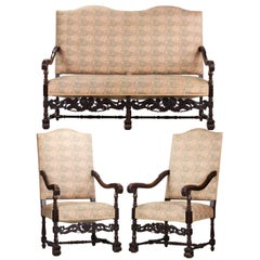 19th Century Louis XIII Style Salon Suite, Armchairs and Sofa
