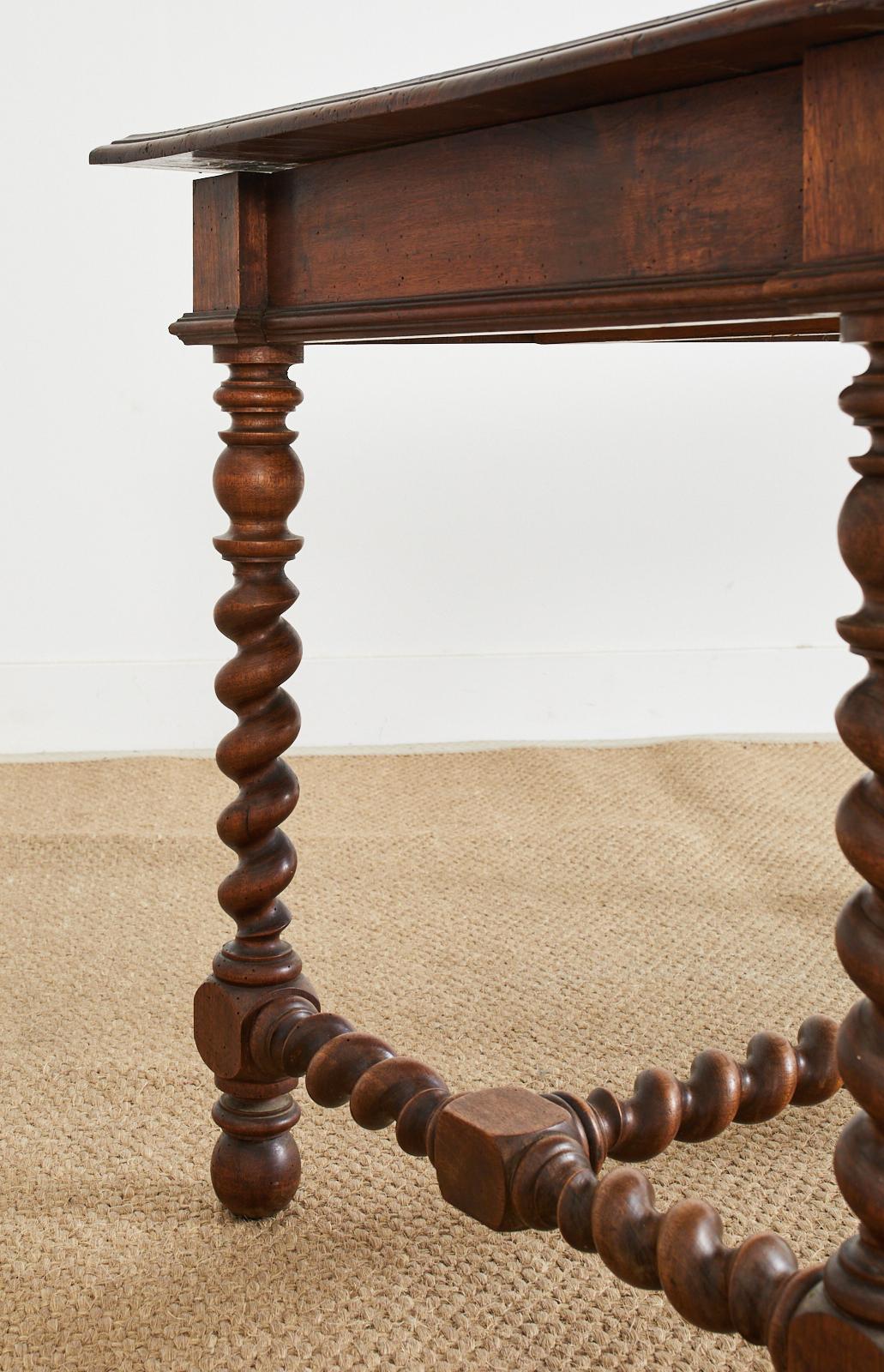 19th Century Louis XIII Style Walnut Barley Twist Library Table 4