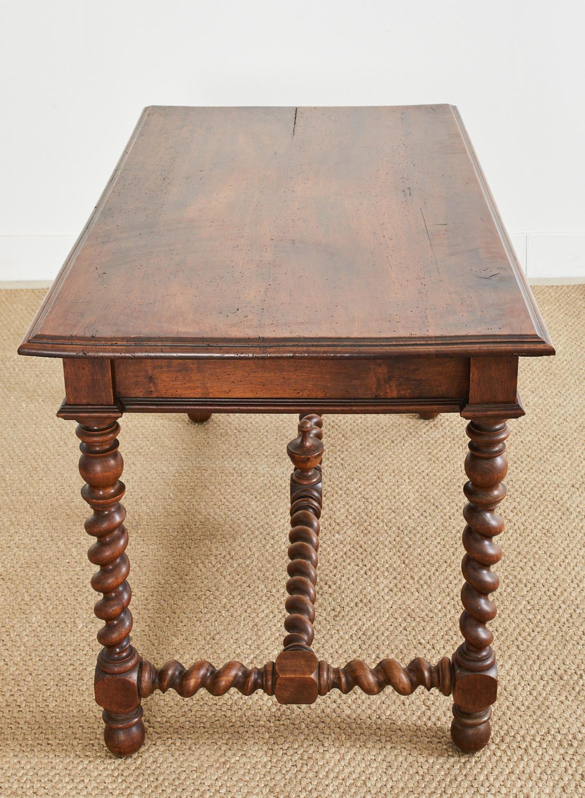 19th Century Louis XIII Style Walnut Barley Twist Library Table 6