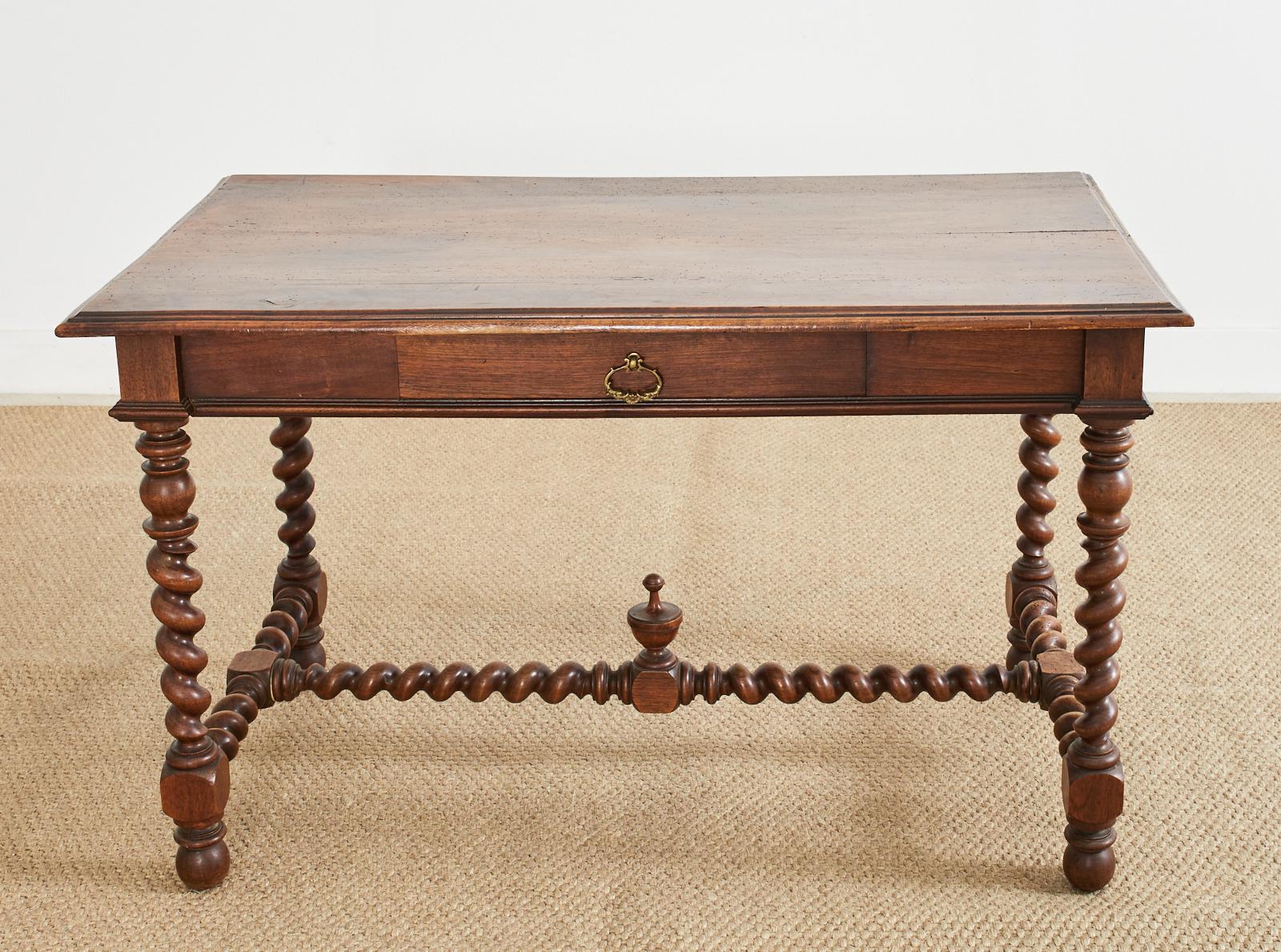 French 19th Century Louis XIII Style Walnut Barley Twist Library Table