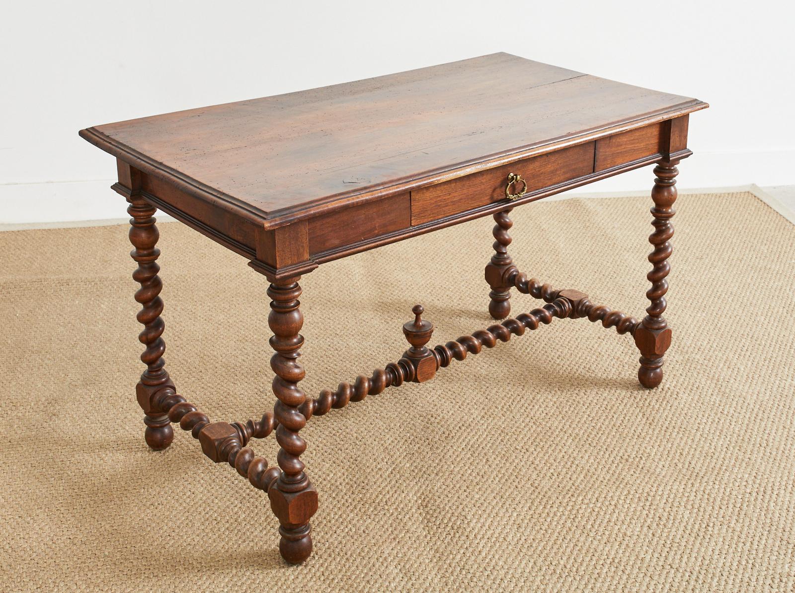 19th Century Louis XIII Style Walnut Barley Twist Library Table In Good Condition In Rio Vista, CA