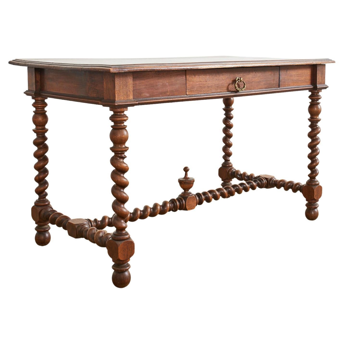 19th Century Louis XIII Style Walnut Barley Twist Library Table