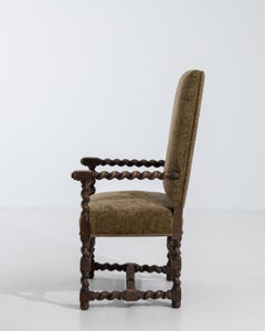 19th Century Louis XIII Style Wooden Throne Chair with Upholstery Mustard