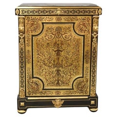 Antique 19th Century Louis XIV Boulle Style Ebonized Side Cabinet