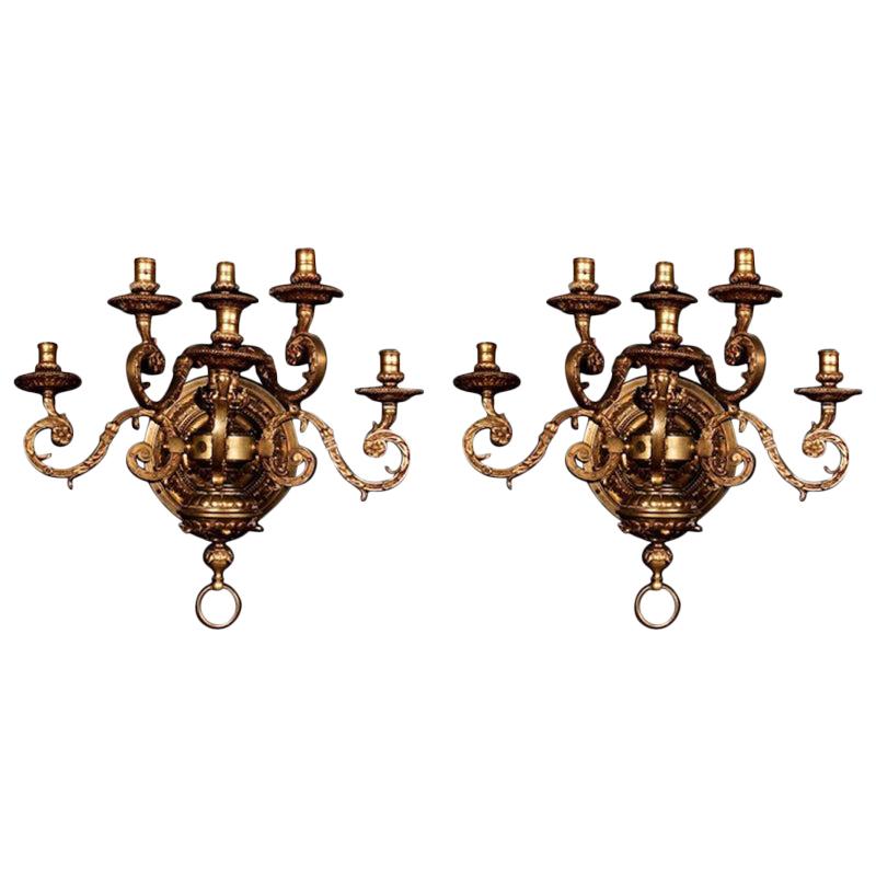 19th Century Louis XIV Style Bronze Pair of Wall Lights