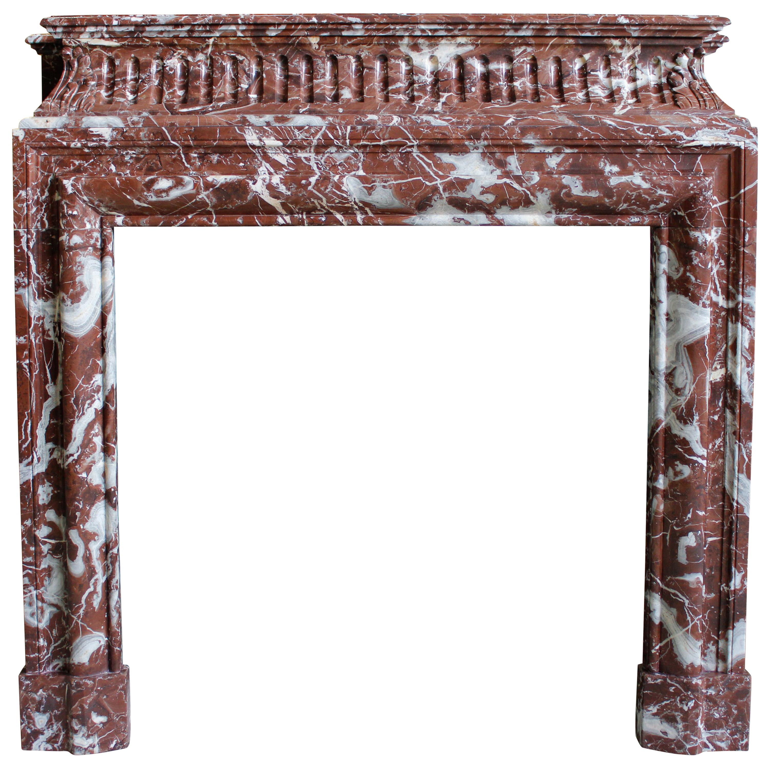 19th Century Louis XIV Style Fireplace in Belgian Rouge Griotte Marble For Sale