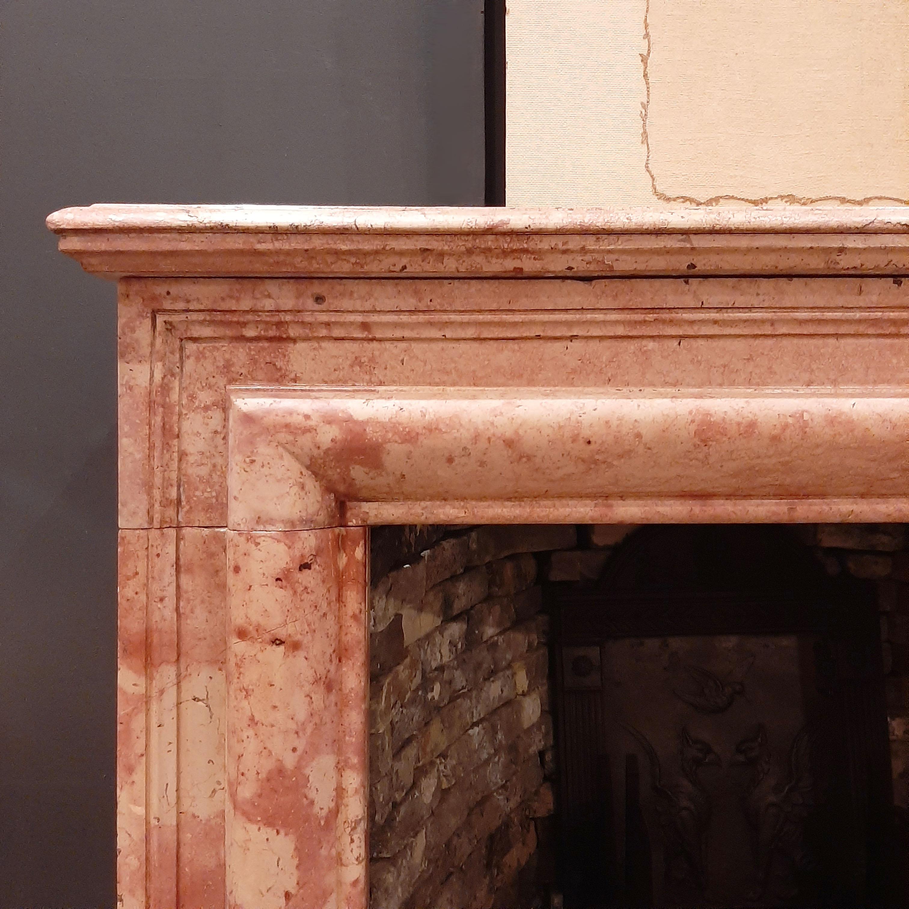 French 19th Century Louis XIV Style Fireplace in Orange Varois Marble