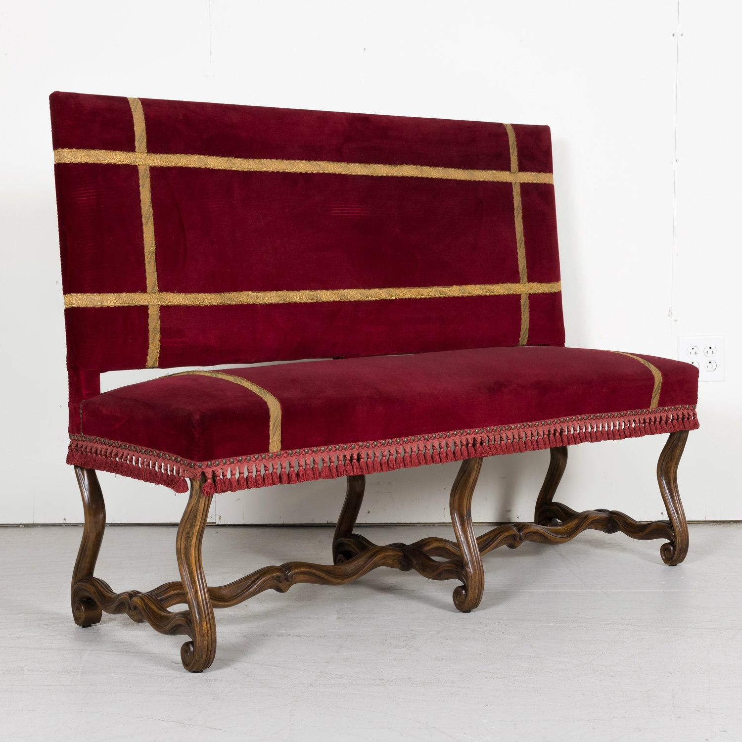 19th Century Upholstered Spanish Catalan Bench  For Sale 5