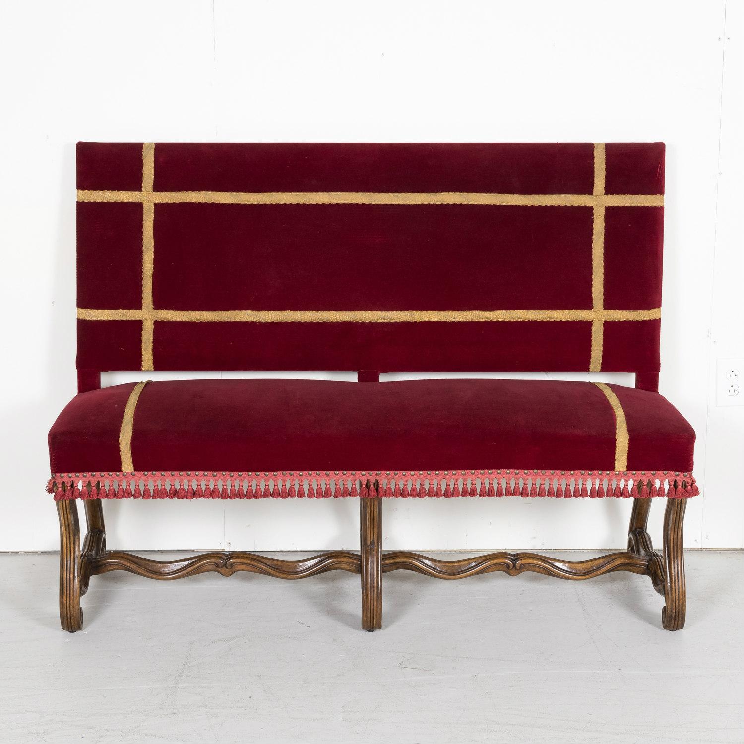 Late 19th Century 19th Century Upholstered Spanish Catalan Bench  For Sale