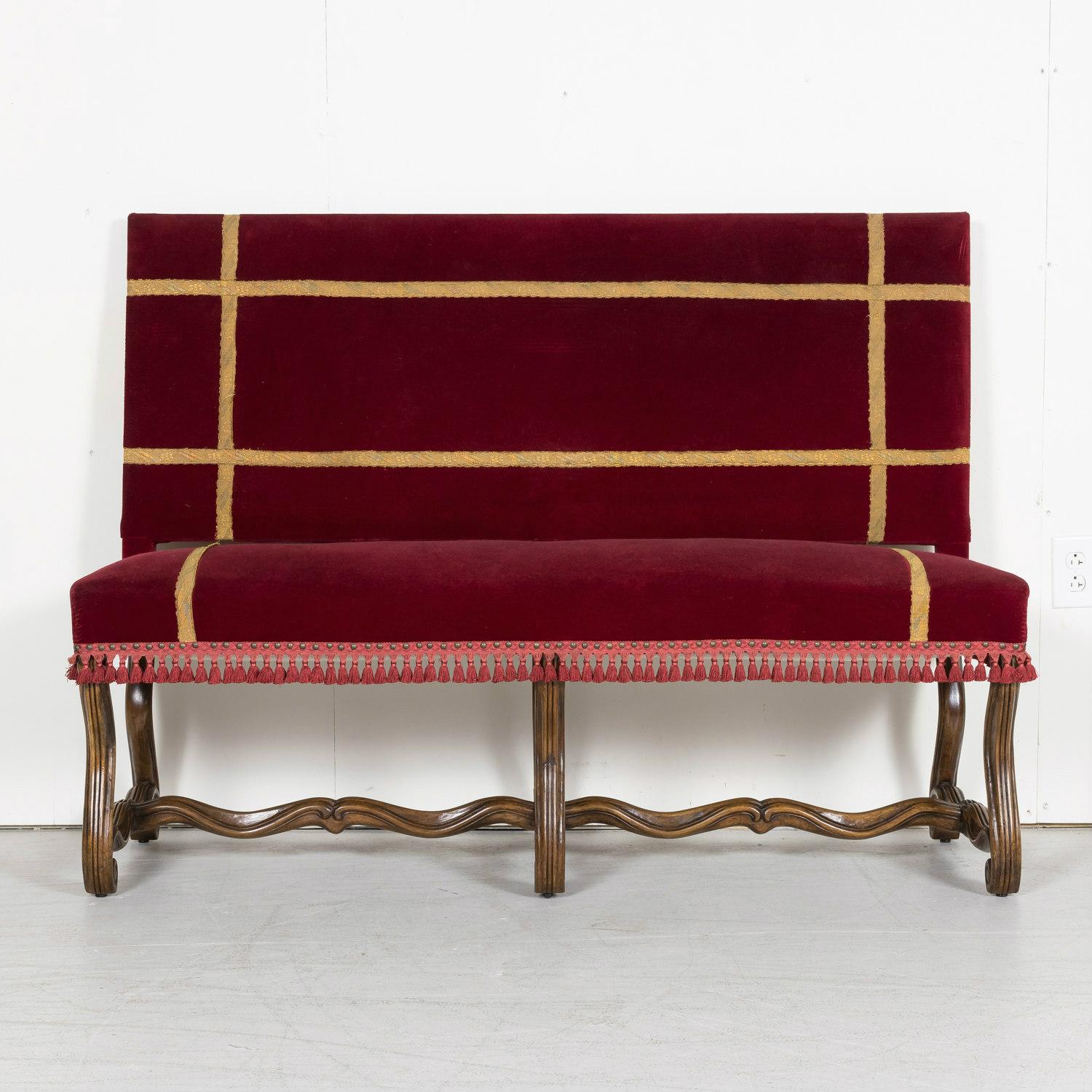 Walnut 19th Century Upholstered Spanish Catalan Bench  For Sale