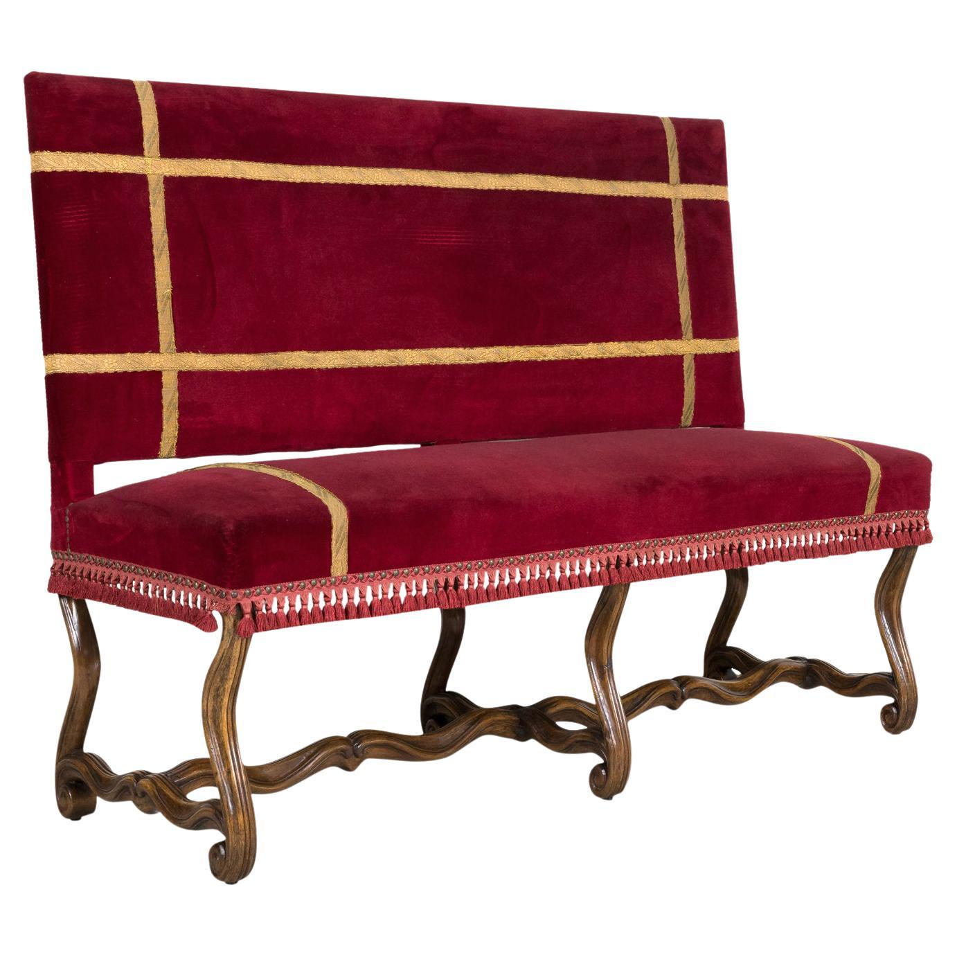 19th Century Upholstered Spanish Catalan Bench  For Sale