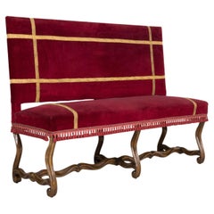 19th Century Louis XIV Style Hand Carved Walnut Upholstered Spanish Bench 