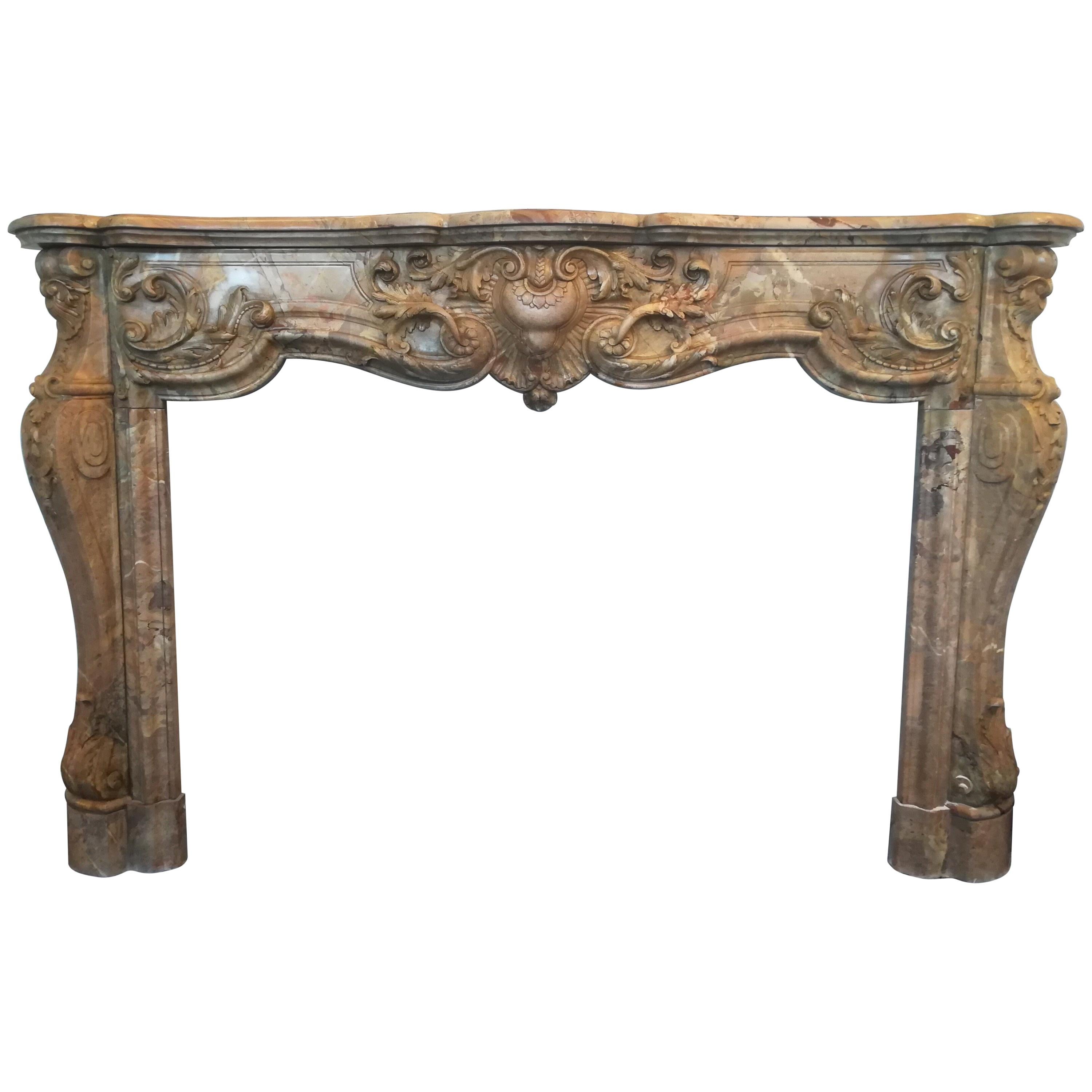 19th Century, Louis XIV Style, Rare Fireplace in Sarrancolin Fantastico Marble For Sale