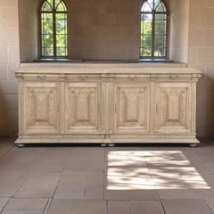 19th Century Louis XIV Style Stripped Oak Buffet with Neoclassical Architecture