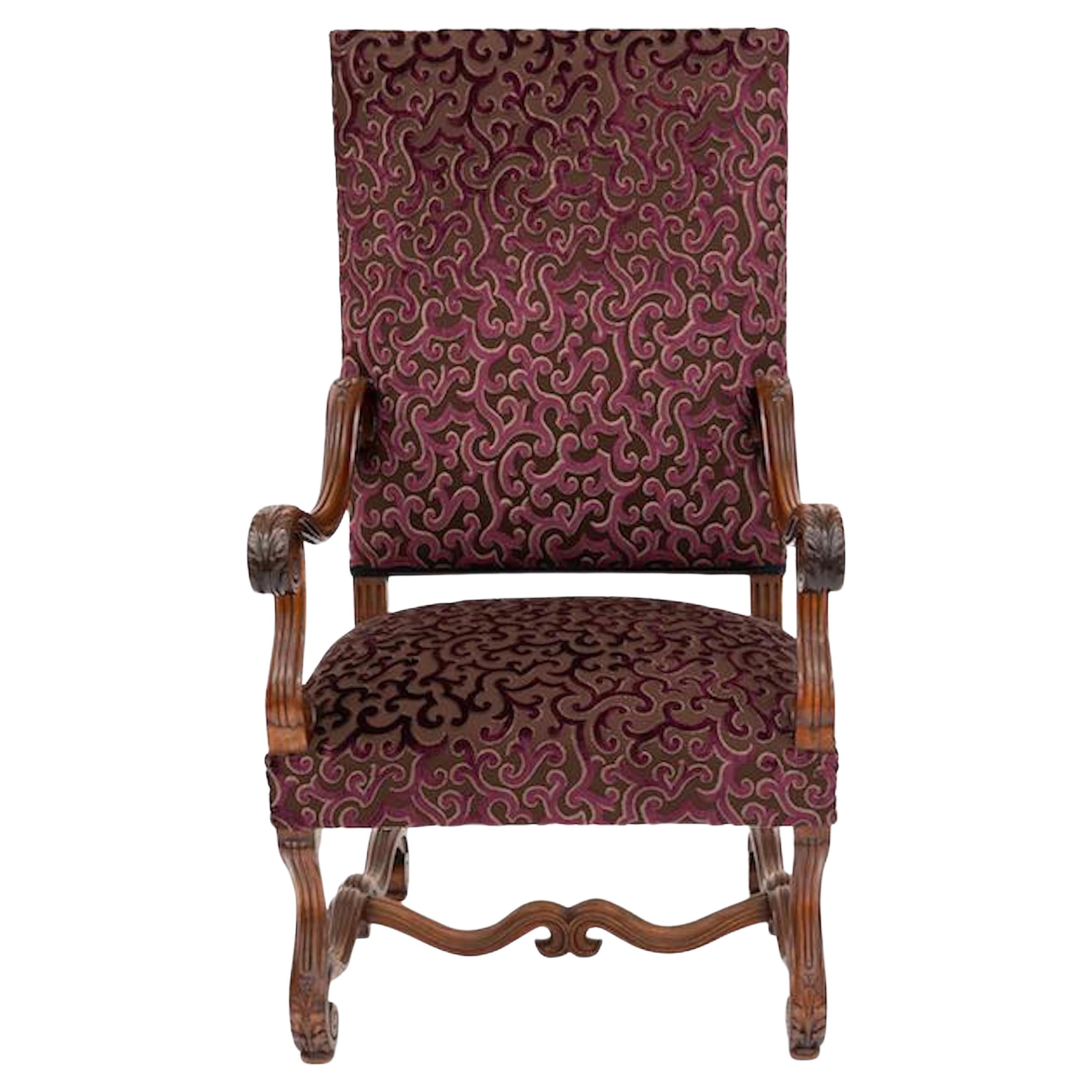 19th Century Louis XIV Style Walnut Fauteuil A La Reine

With a strong walnut frame and beautiful hand decorative carvings of acanthus on armrests and feet. The rectangular seat is raised on cabriole legs joined by a serpentine H-shaped stretcher