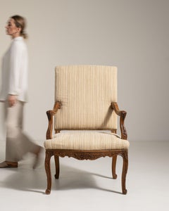 19th Century Louis XV Armchair, Honey Brown Oak, Woven Fabric, France