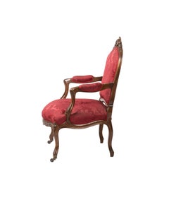 19th Century Louis XV Armchair with Dark Red Damask Upholstery