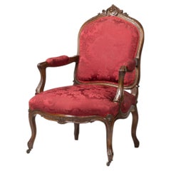 19th Century Louis XV Armchair with Dark Red Damask Upholstery