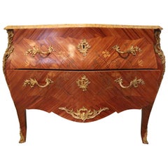 Antique 19th Century Louis XV Bombe Marble-Top French Commode