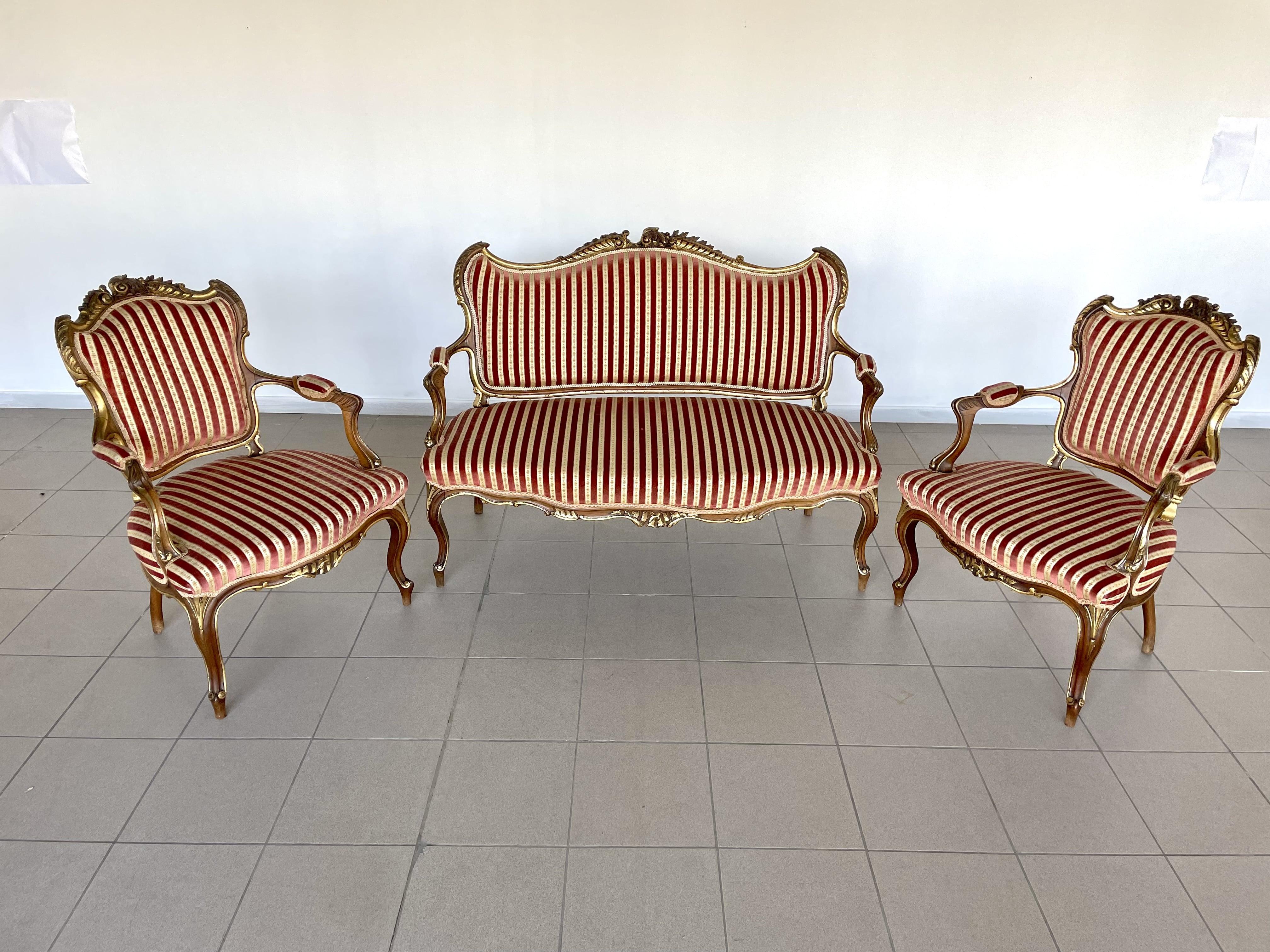 French 19th Century  Louis XV Canapé / Sofa Set With Matching Armchairs - 3 Pieces