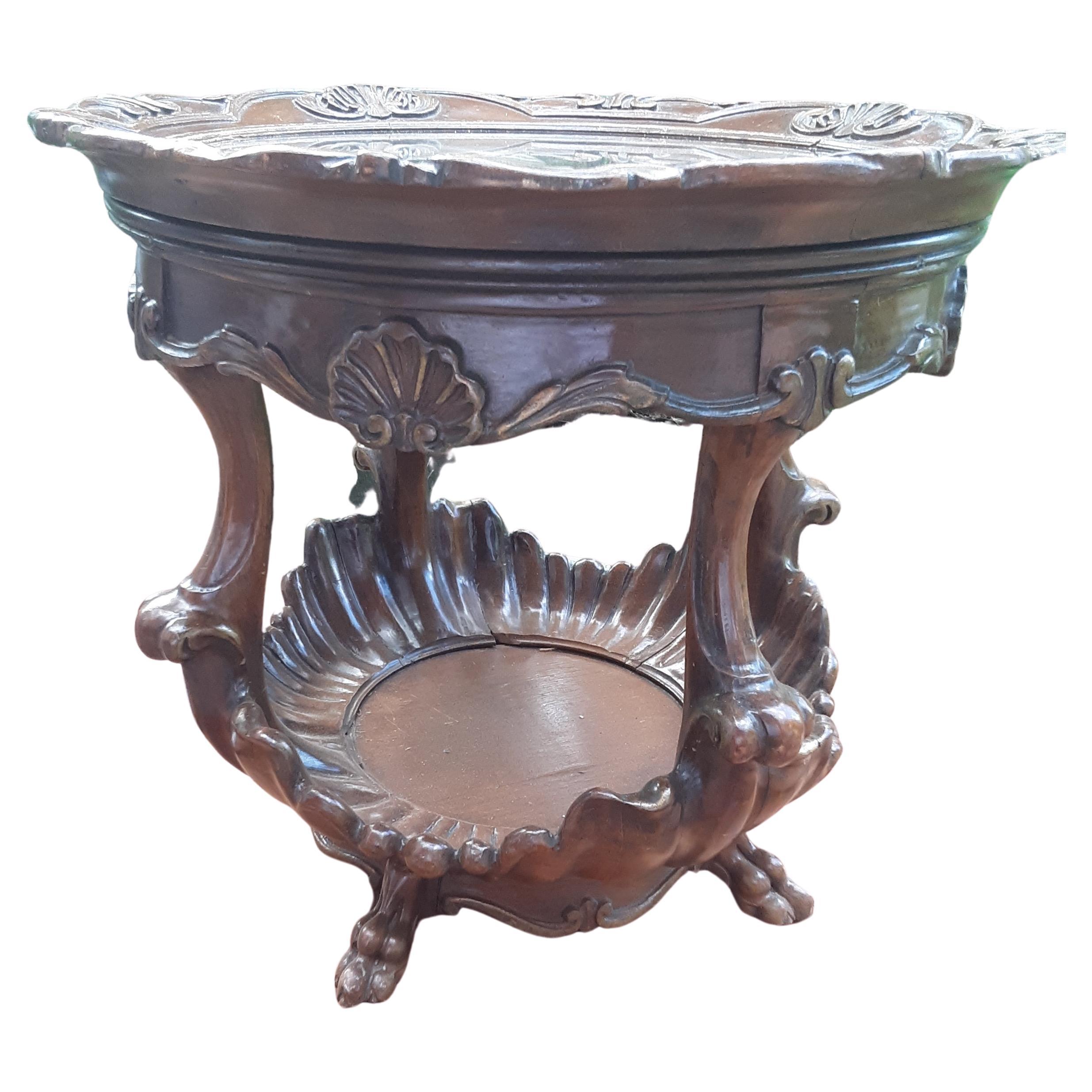 19th Century Louis XV Double Level Side Table Regency Shell Carve For Sale