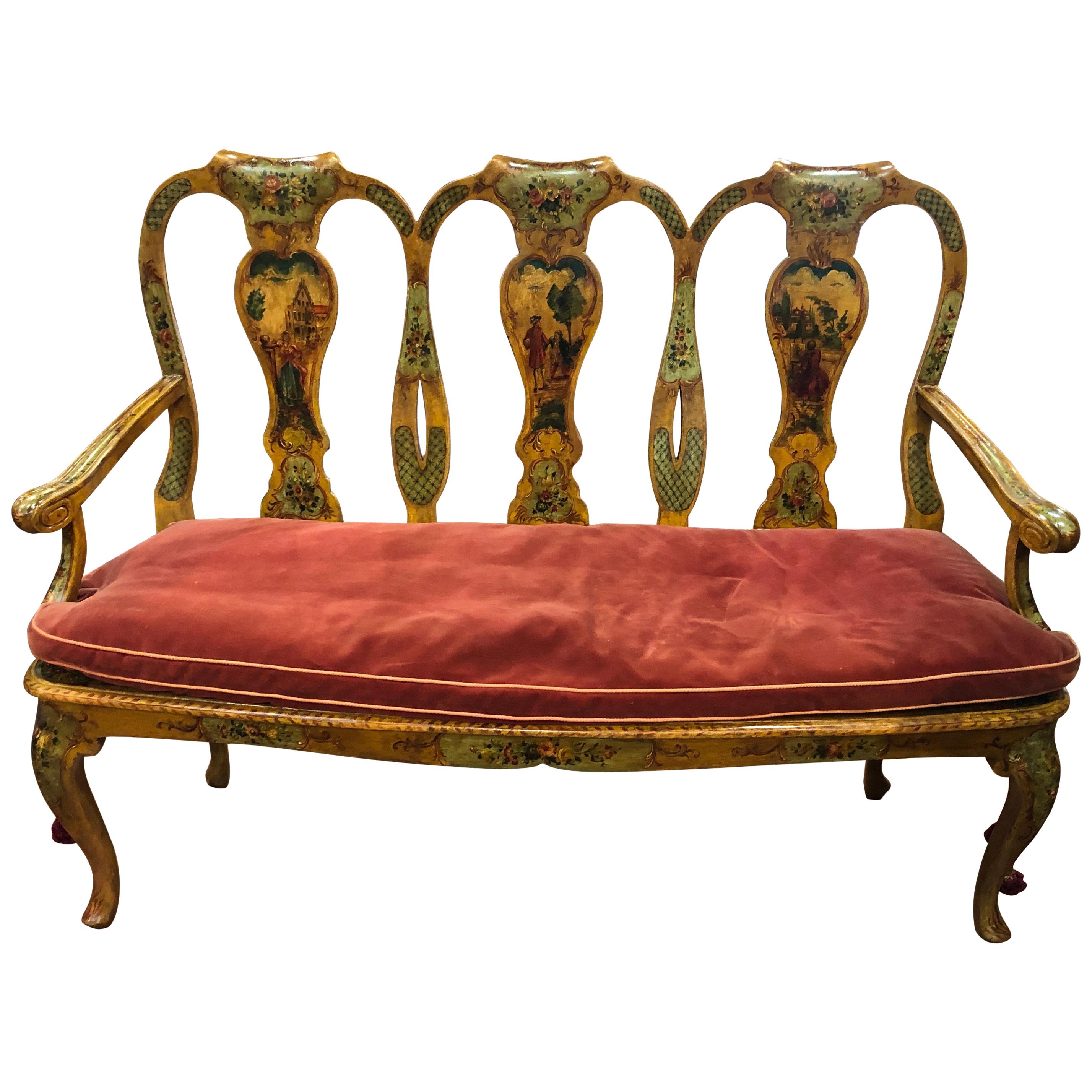 19th Century Louis XV Wood Lacquered Set of Sofa and Four Armchairs, 1880s