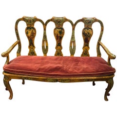 Antique 19th Century Louis XV Wood Lacquered Set of Sofa and Four Armchairs, 1880s