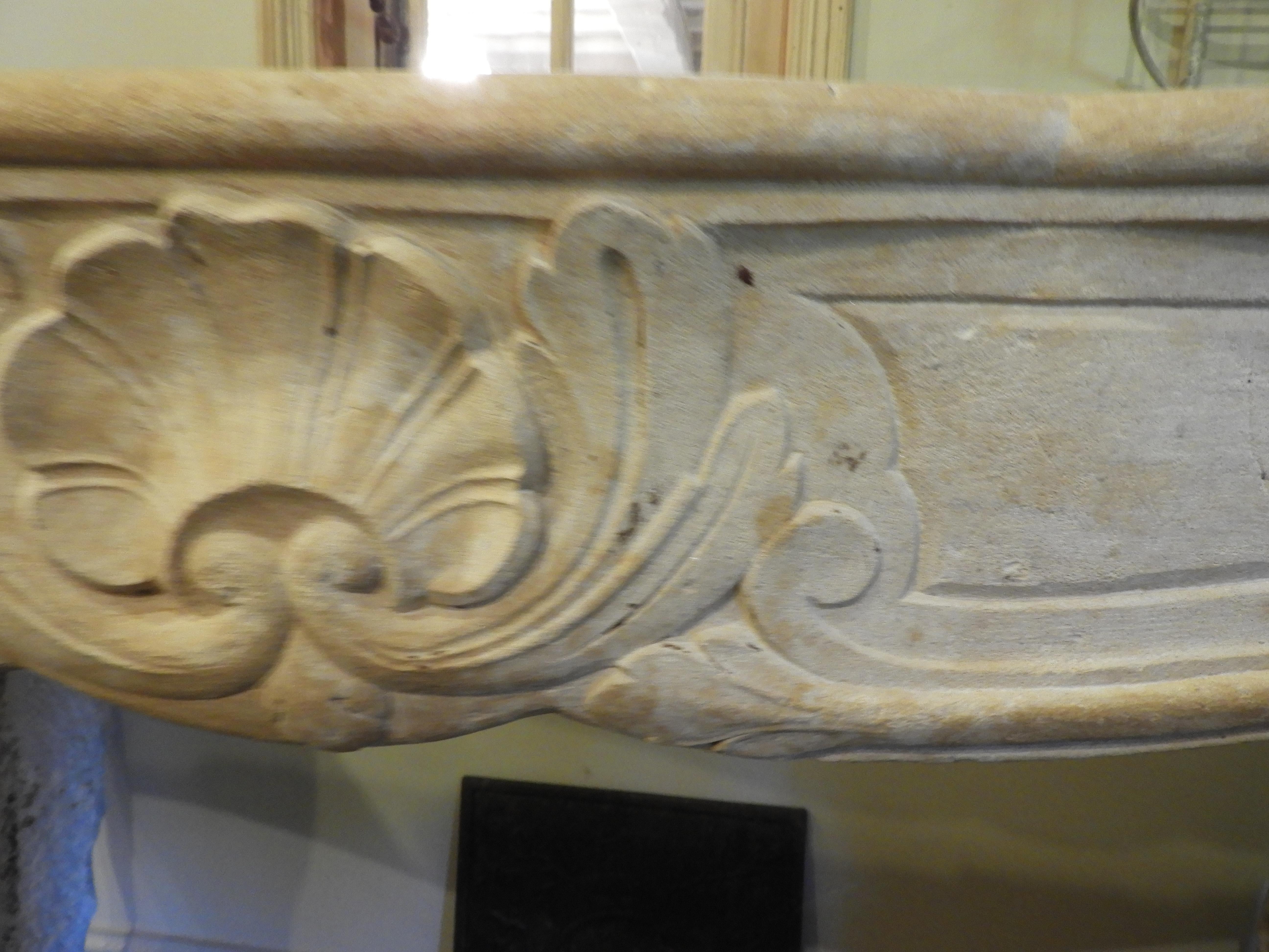 Hand-Carved 19th Century Louis XV Fireplace in French Limestone For Sale
