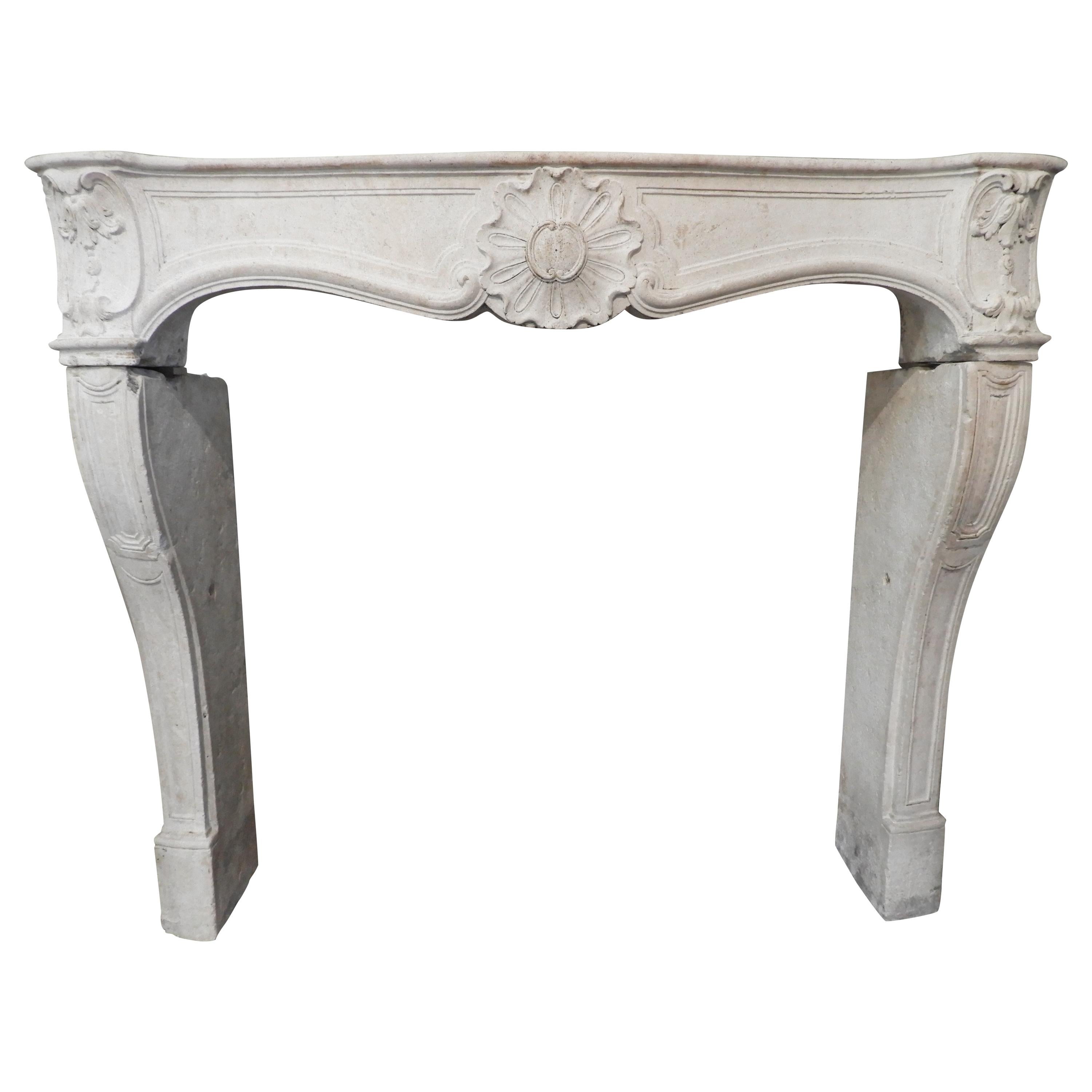 19th Century Louis XV Fireplace in French Limestone  For Sale