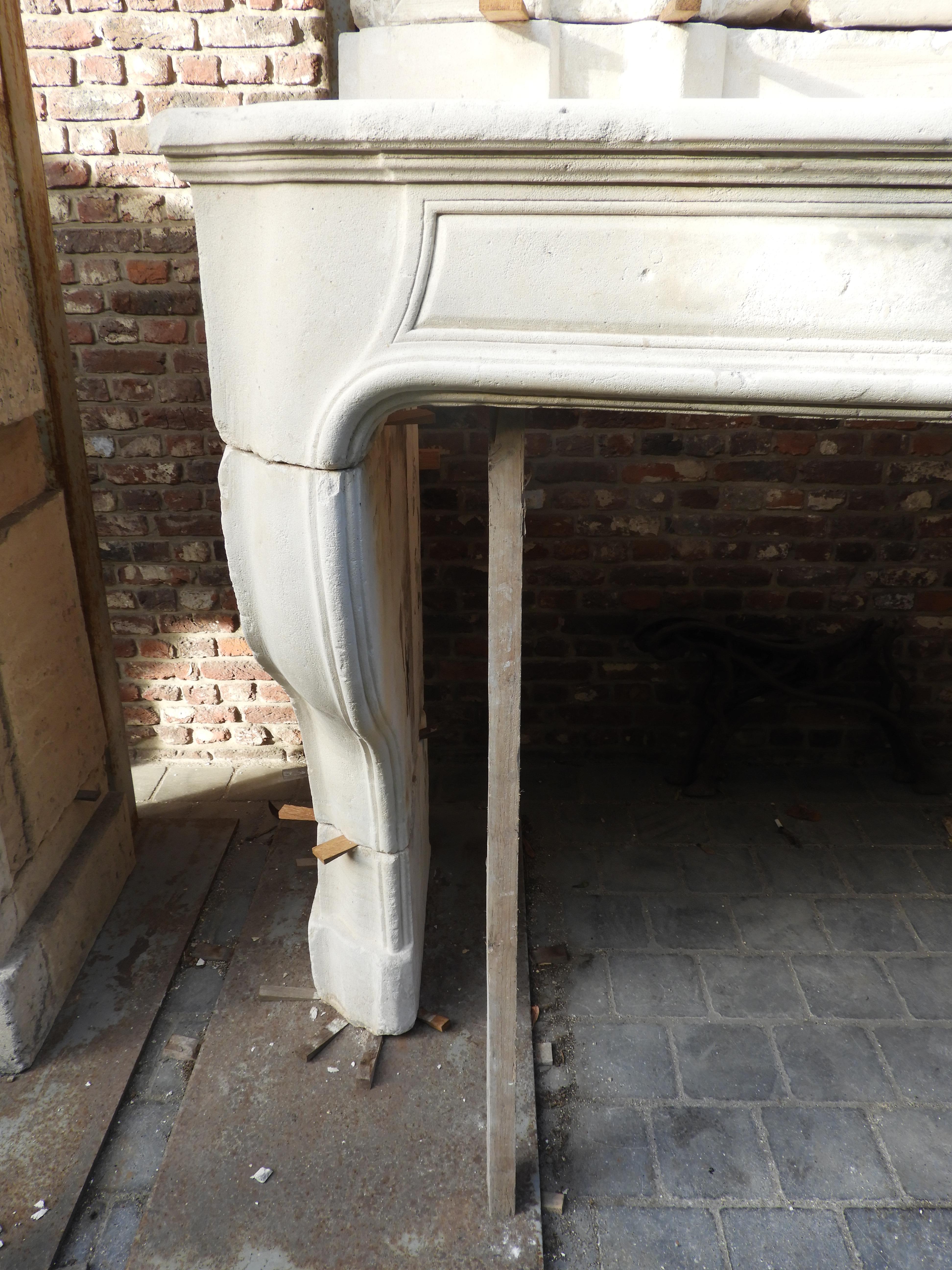 18th Century and Earlier 19th Century Louis XV Fireplace with Limestone Upper Mantle For Sale