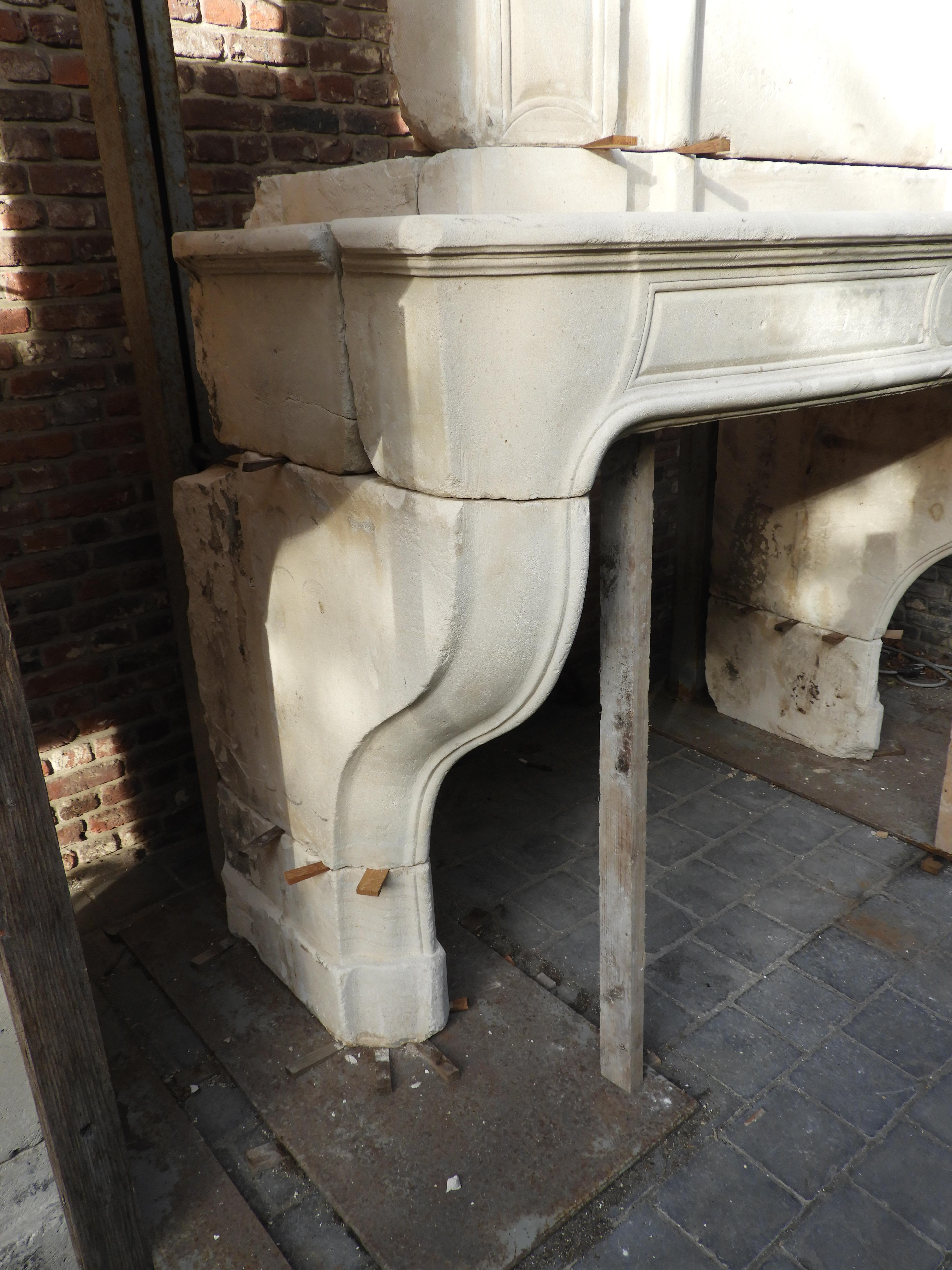 19th Century Louis XV Fireplace with Limestone Upper Mantle For Sale 1