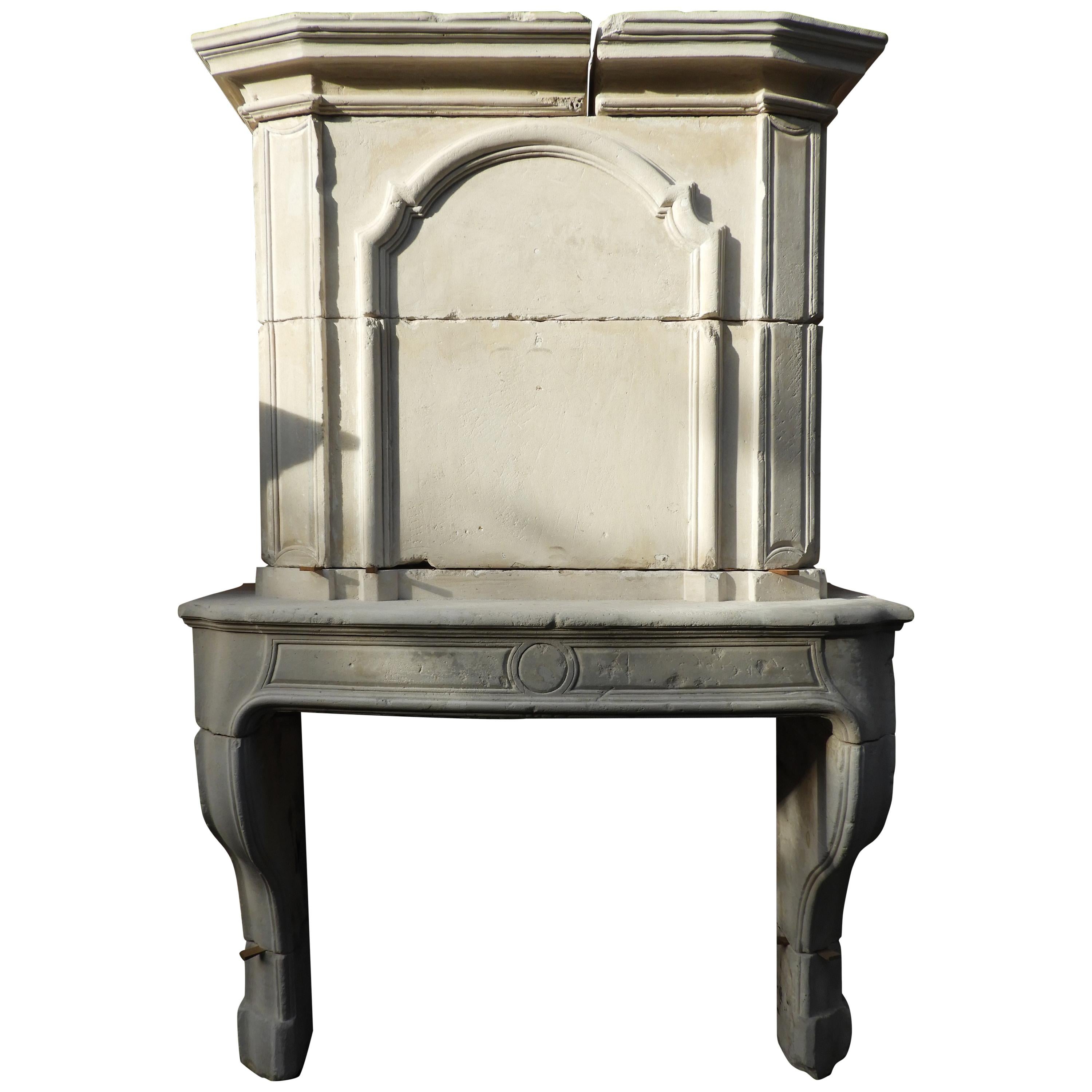 19th Century Louis XV Fireplace with Limestone Upper Mantle For Sale