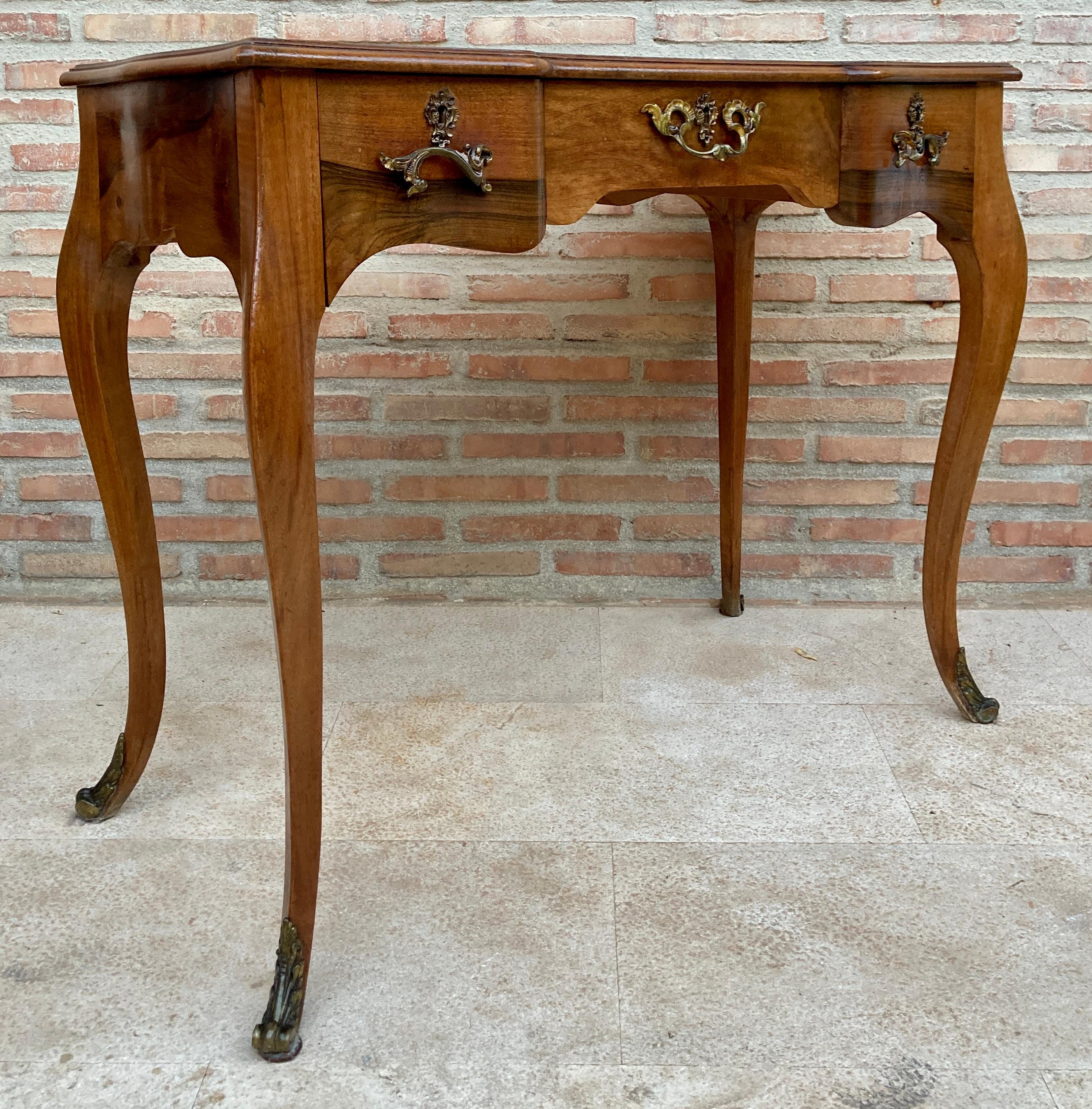 Bronze 19th Century Louis XV French Desk with Cabriolet Legs, 1890s For Sale