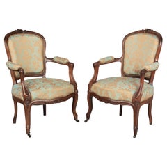 19th Century Louis XV French Fauteuil Armchairs, a Pair
