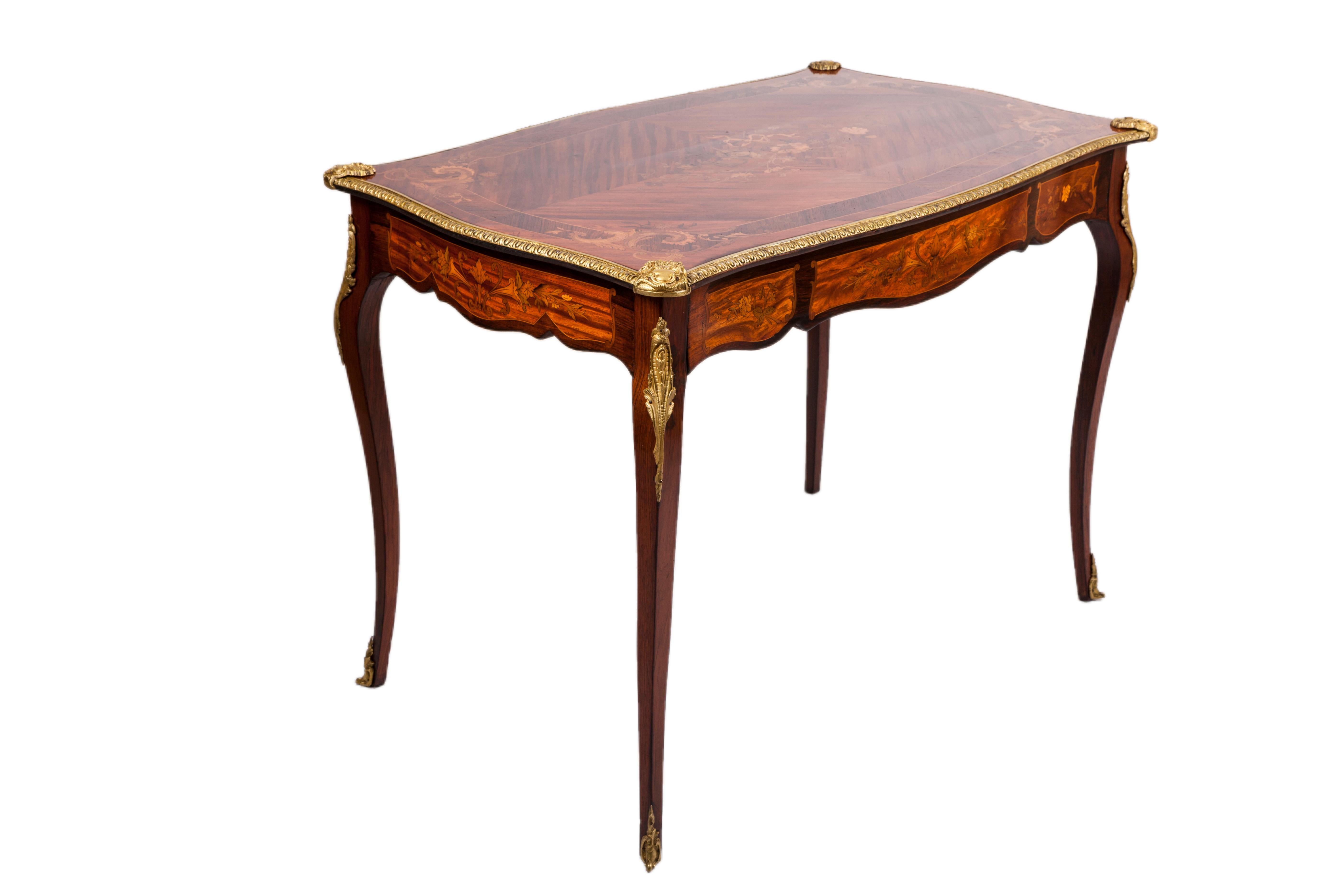 Marquetry 19th Century Louis XV French Inlaid Bureau Plat 'Writing Desk' For Sale