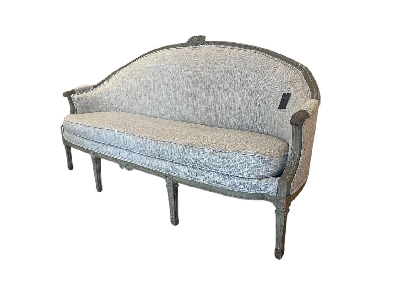 19th Century Louis XV French Settee. Beautifully carved and painted frame with new upholstery. A ready to place settee.
*Pillows not included*