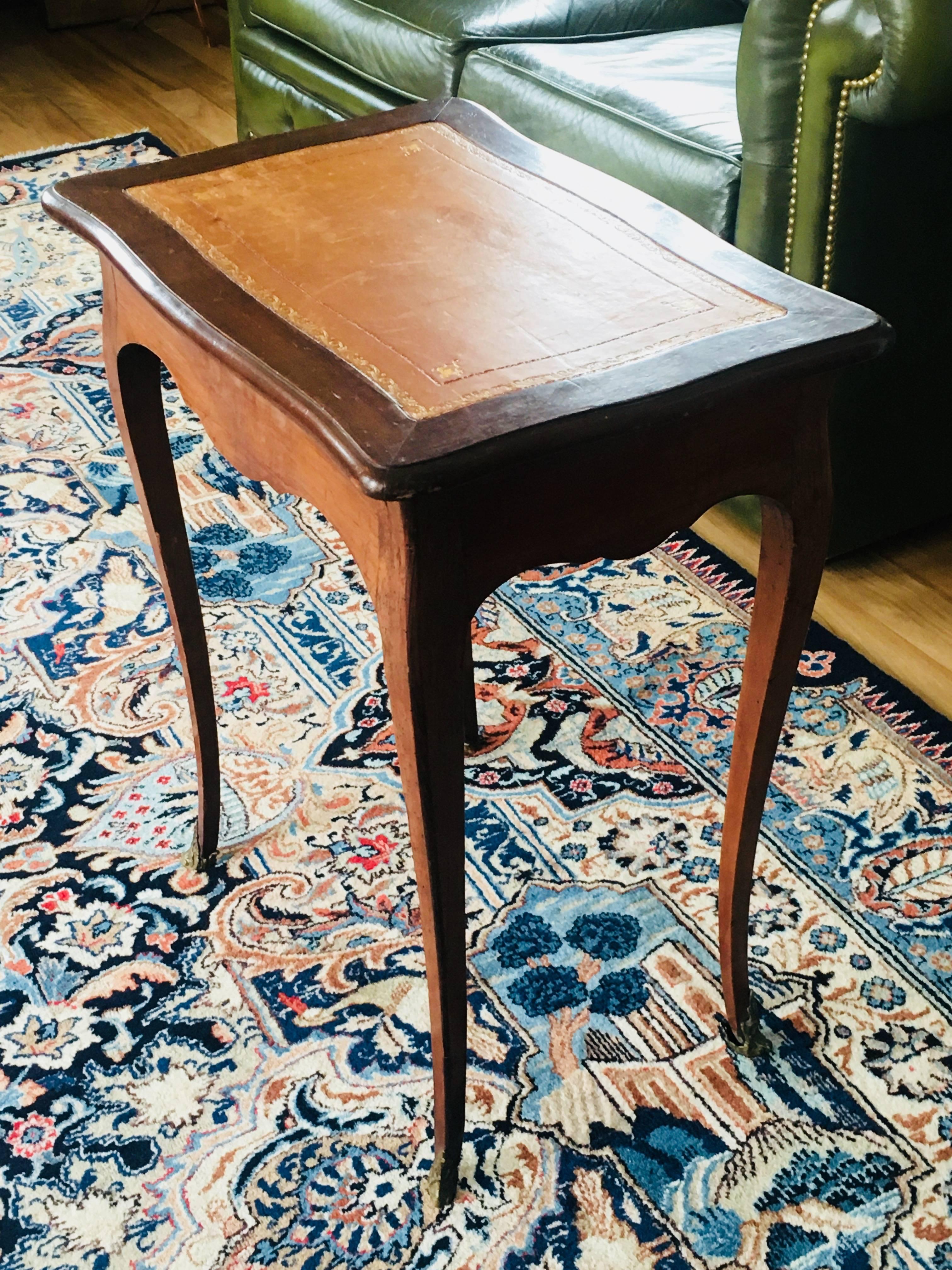 19th Century Louis XV French Side Table with Leather Top In Good Condition For Sale In Sofia, BG