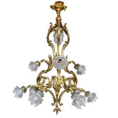 19th Century Louis XV French Tulip Bronze Chandelier