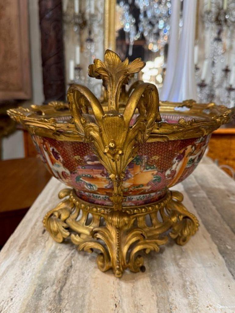 French 19th Century Louis XV Gilt Bronze and Rose Medallion Centerpiece For Sale