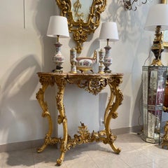 19th Century Louis XV Gilt Wood Console Table with Marble Top