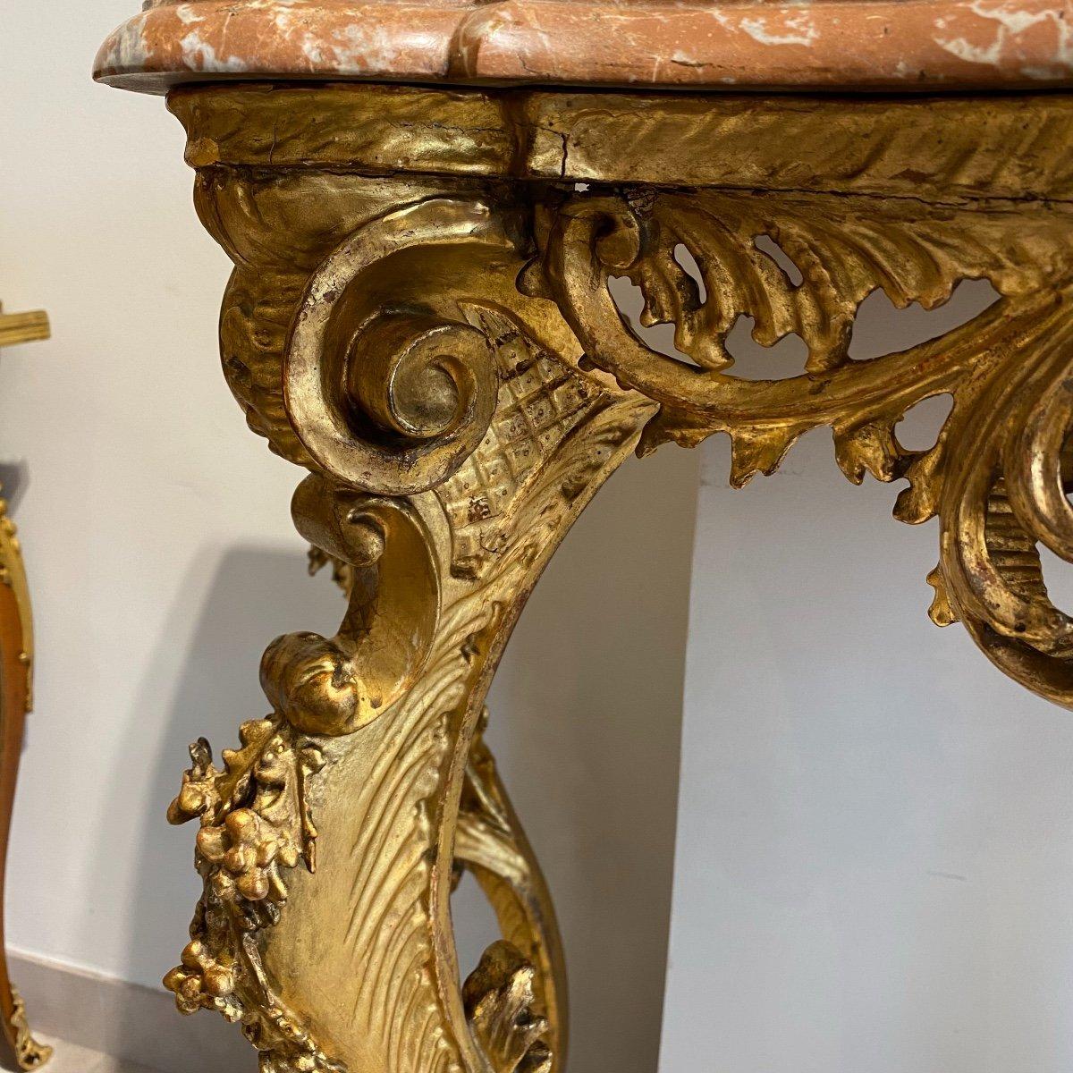 19th Century Louis XV Gilt Wood Console Table with Marble Top For Sale 1