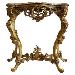 19th Century Louis XV Gilt Wood Console Table with Marble Top