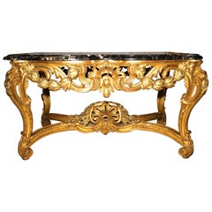 Antique Louis XV Giltwood Table de Milieu Center Table with St Laurent Marble