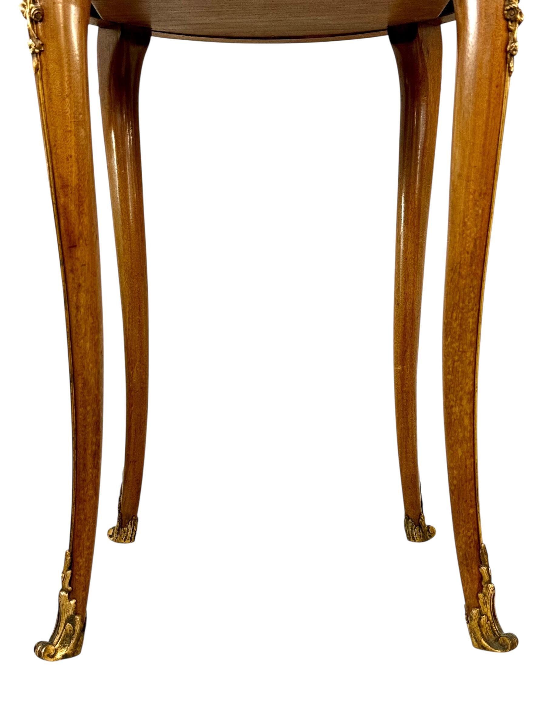 Hand-Carved 19th Century Louis XV Guéridon Table with Marquetry and Gilt Bronze For Sale