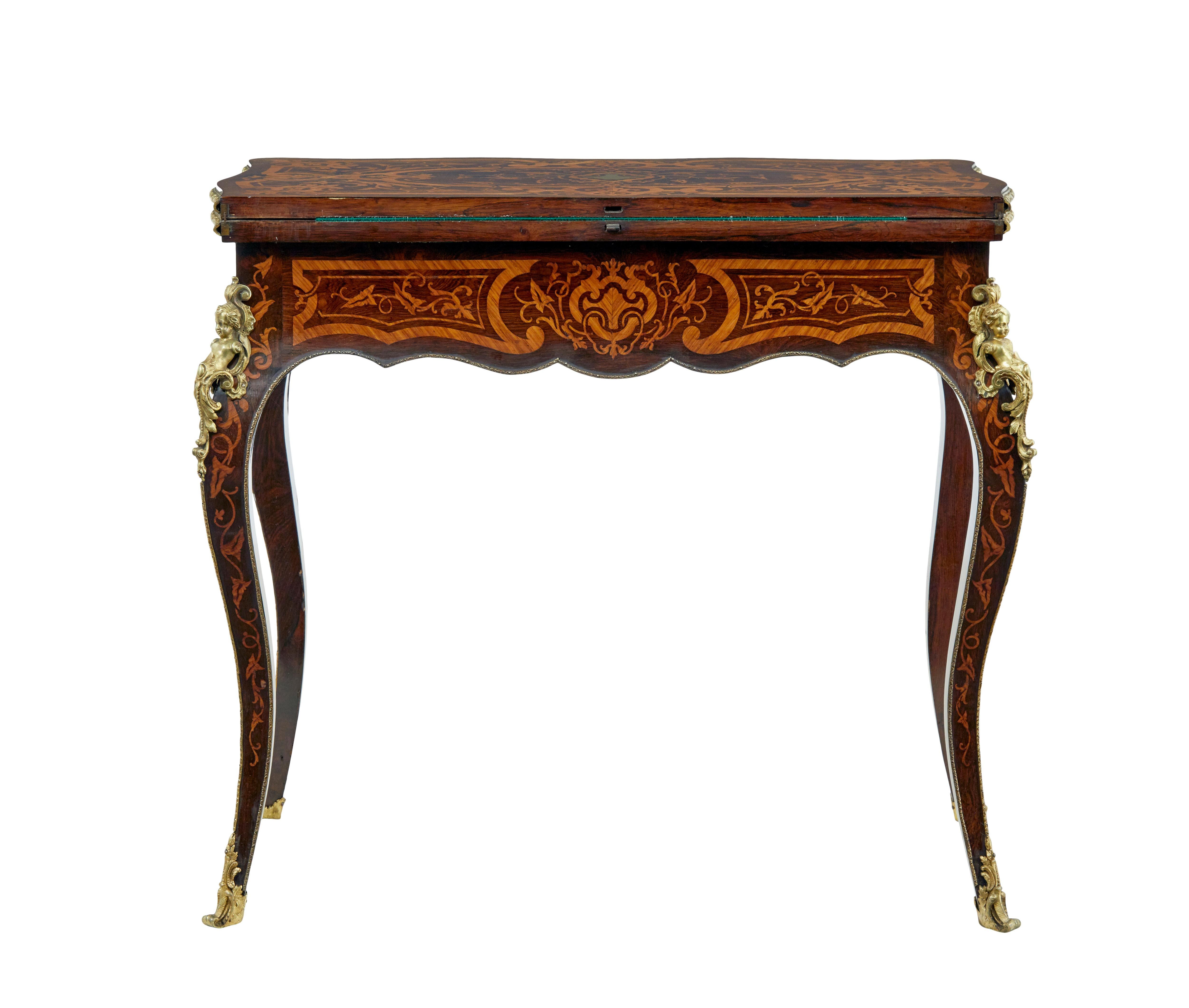 Moulage Table à cartes en marqueterie d'influence Louis XV du 19e siècle en vente