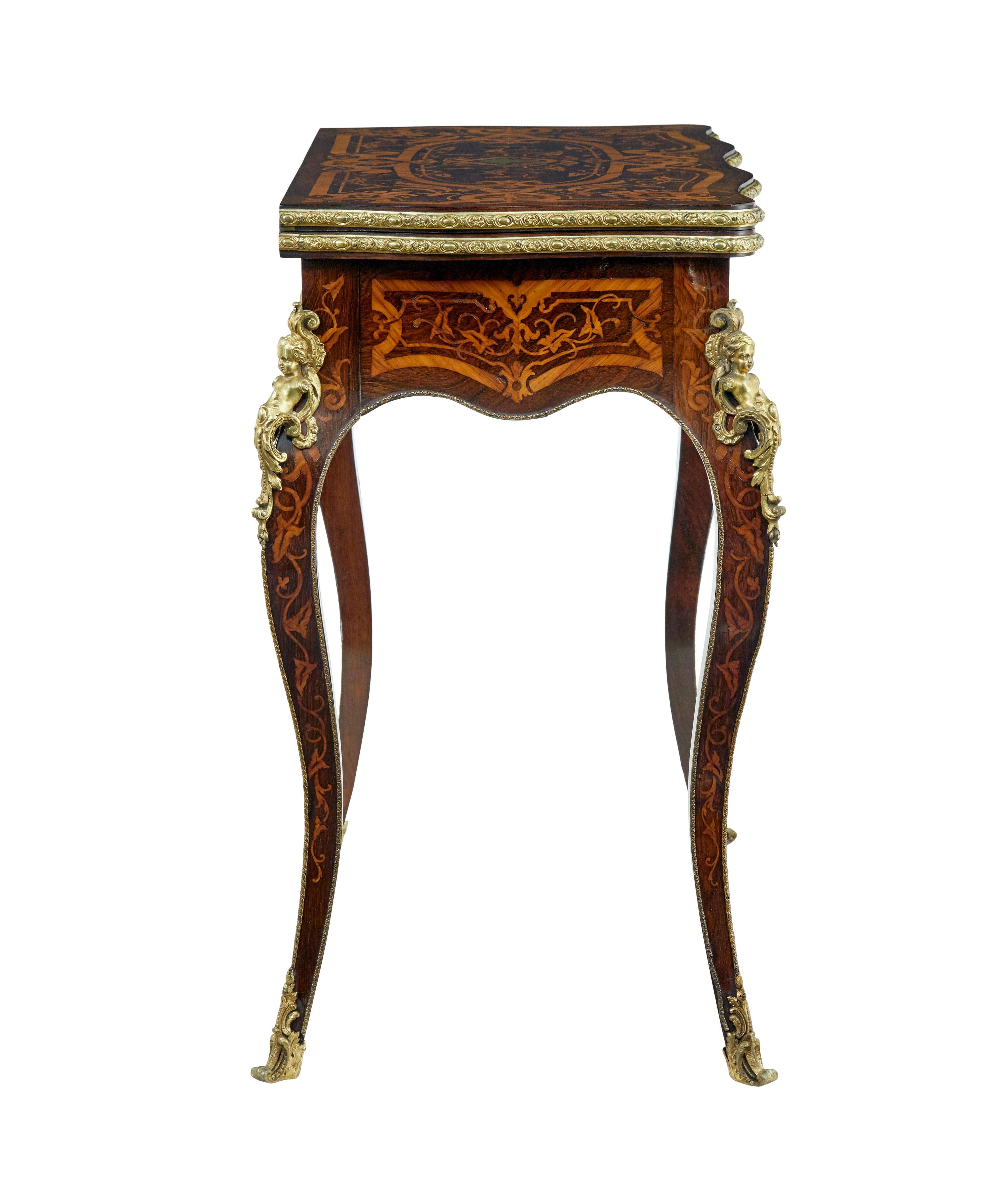 Table à cartes en marqueterie d'influence Louis XV du 19e siècle Bon état - En vente à Debenham, Suffolk