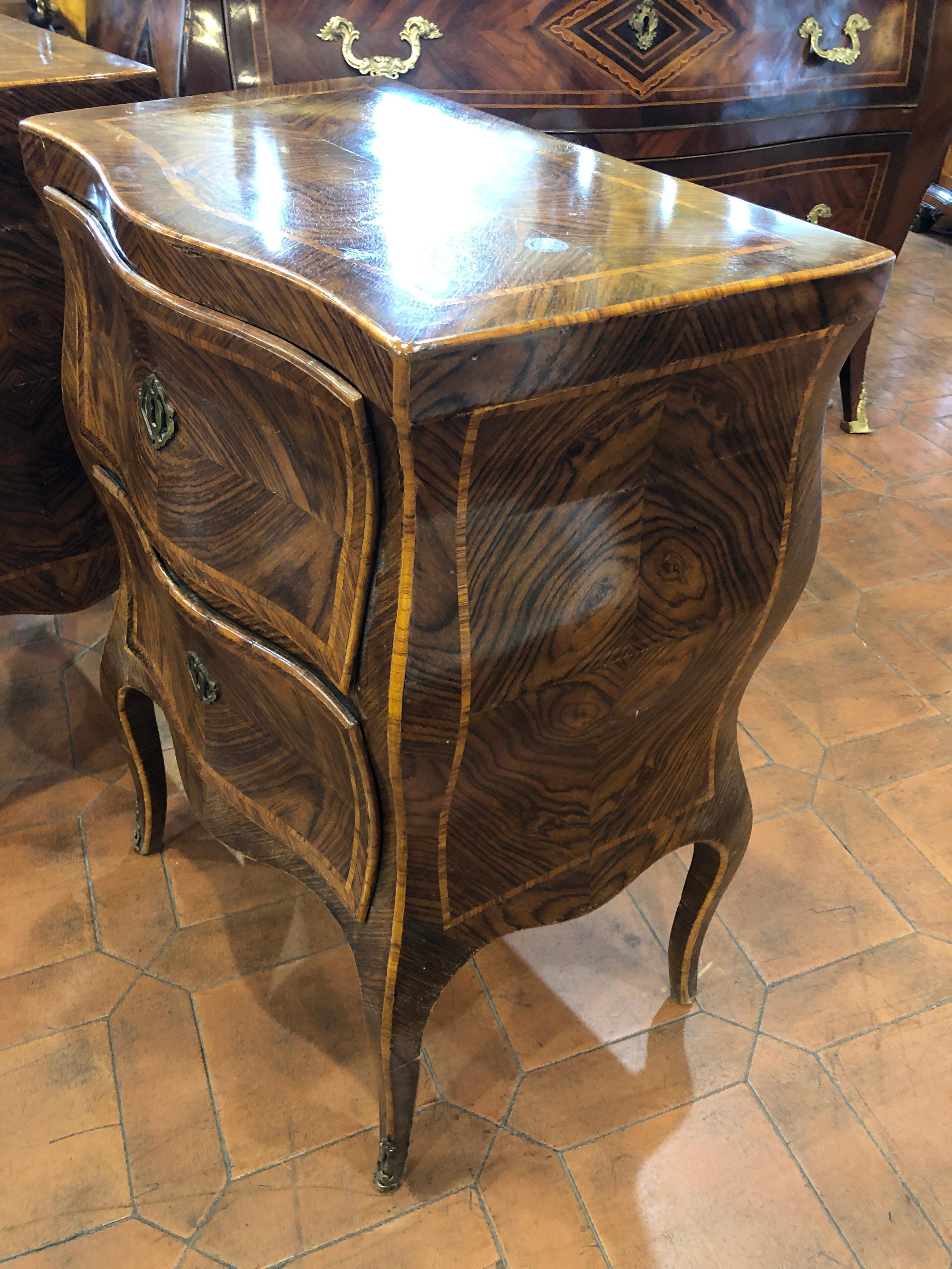 19th Century Louis XV Italian Rosewood Night Stand Beside Table, 1890s In Fair Condition In Roma, RM
