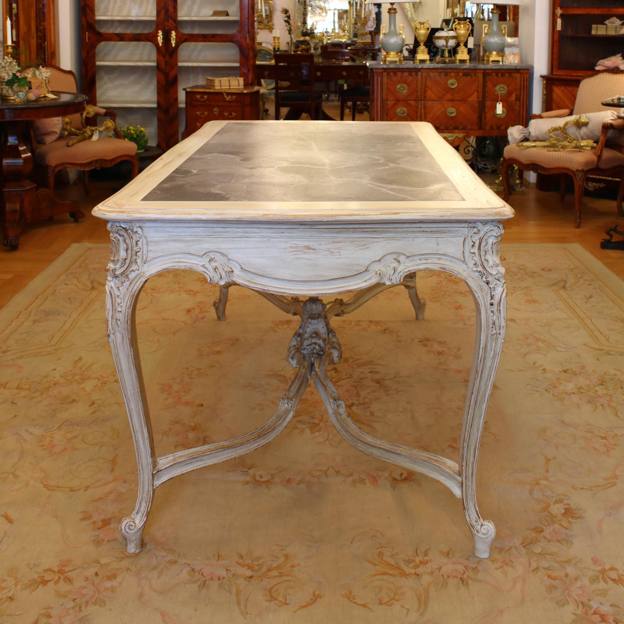 French 19th Century Louis XV Large Carved and Painted Wood Center or Dining Table For Sale